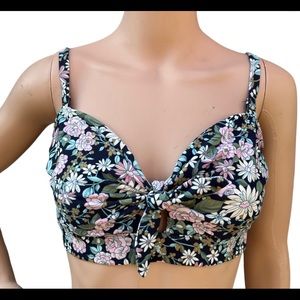 Kona Sol Blue Floral Knot Front Bikini Swim Top